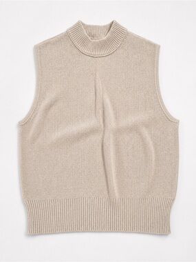 Men's Sleeveless Mock Neck Sweater Vest - Beige